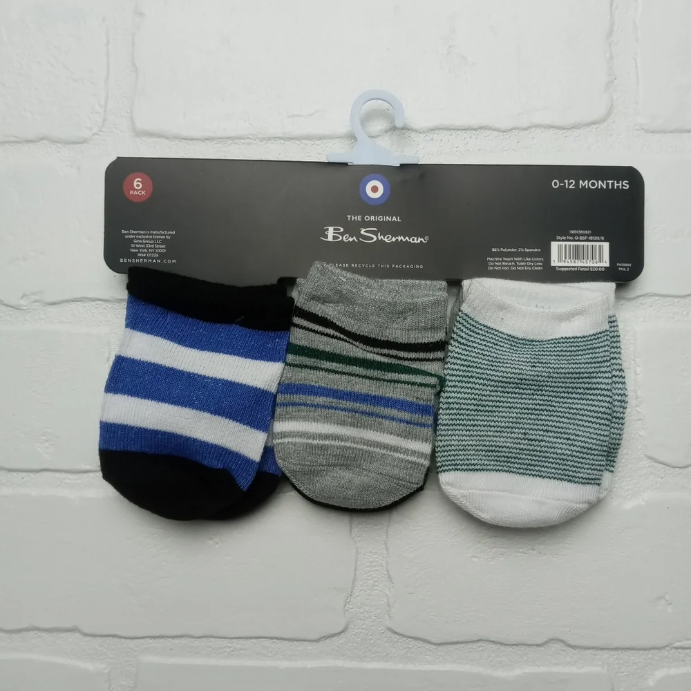 Ben Sherman boys size 0-12 mos guitar happy vibes stripe blue white socks